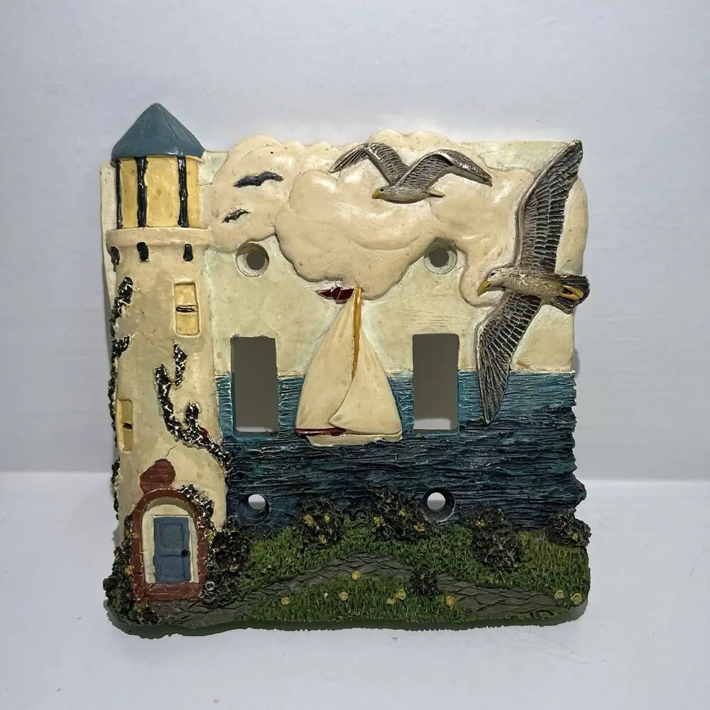 Lighthouse Ocean Seagulls & Sailboat 3D Double Light Switch Plate 5